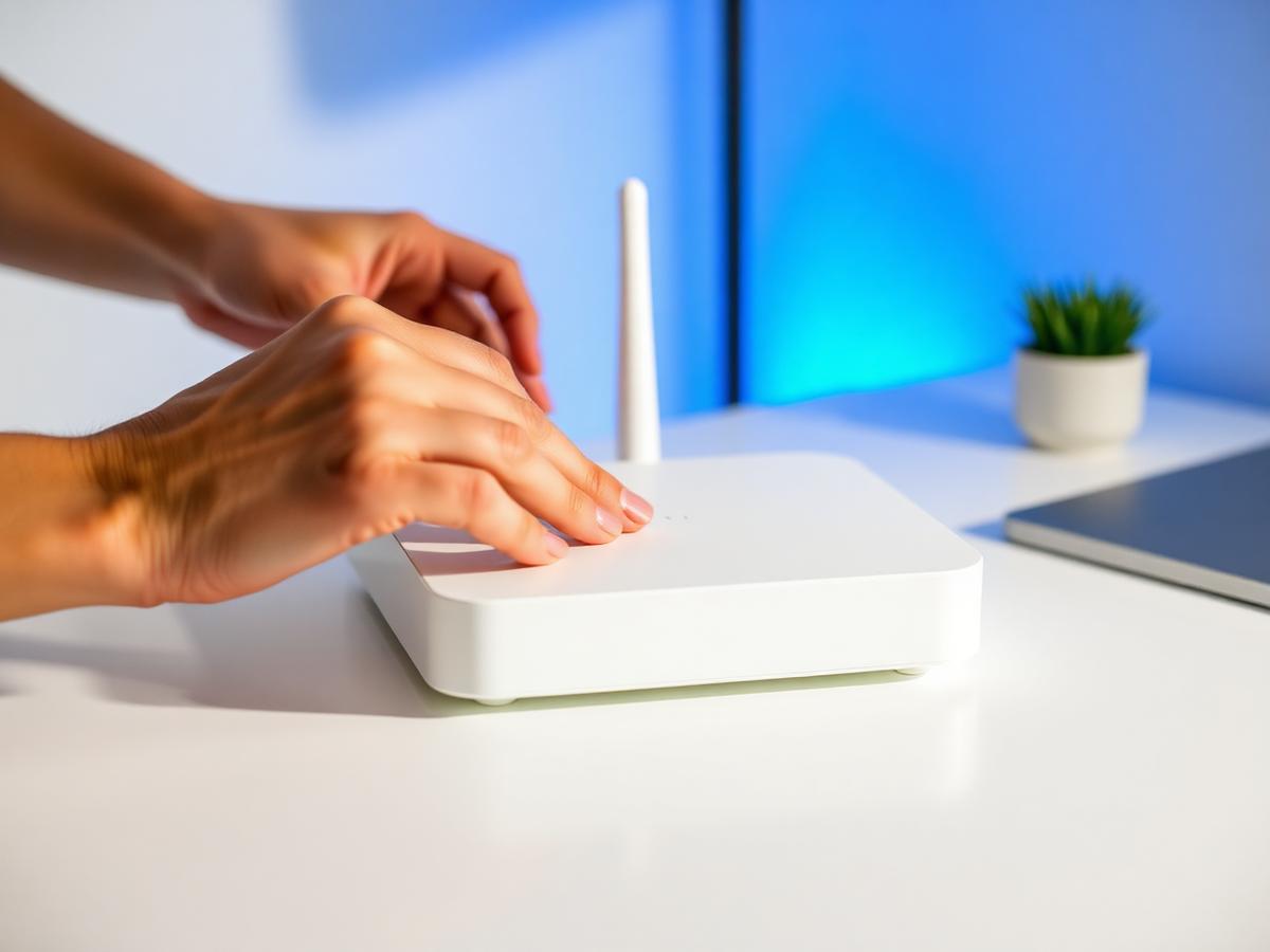 Hand stelt een moderne wifi-router in